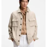 Regular-fit overshirt in virgin wool, silk and linen