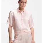 Pyjama shirt in satin with monogram jacquard
