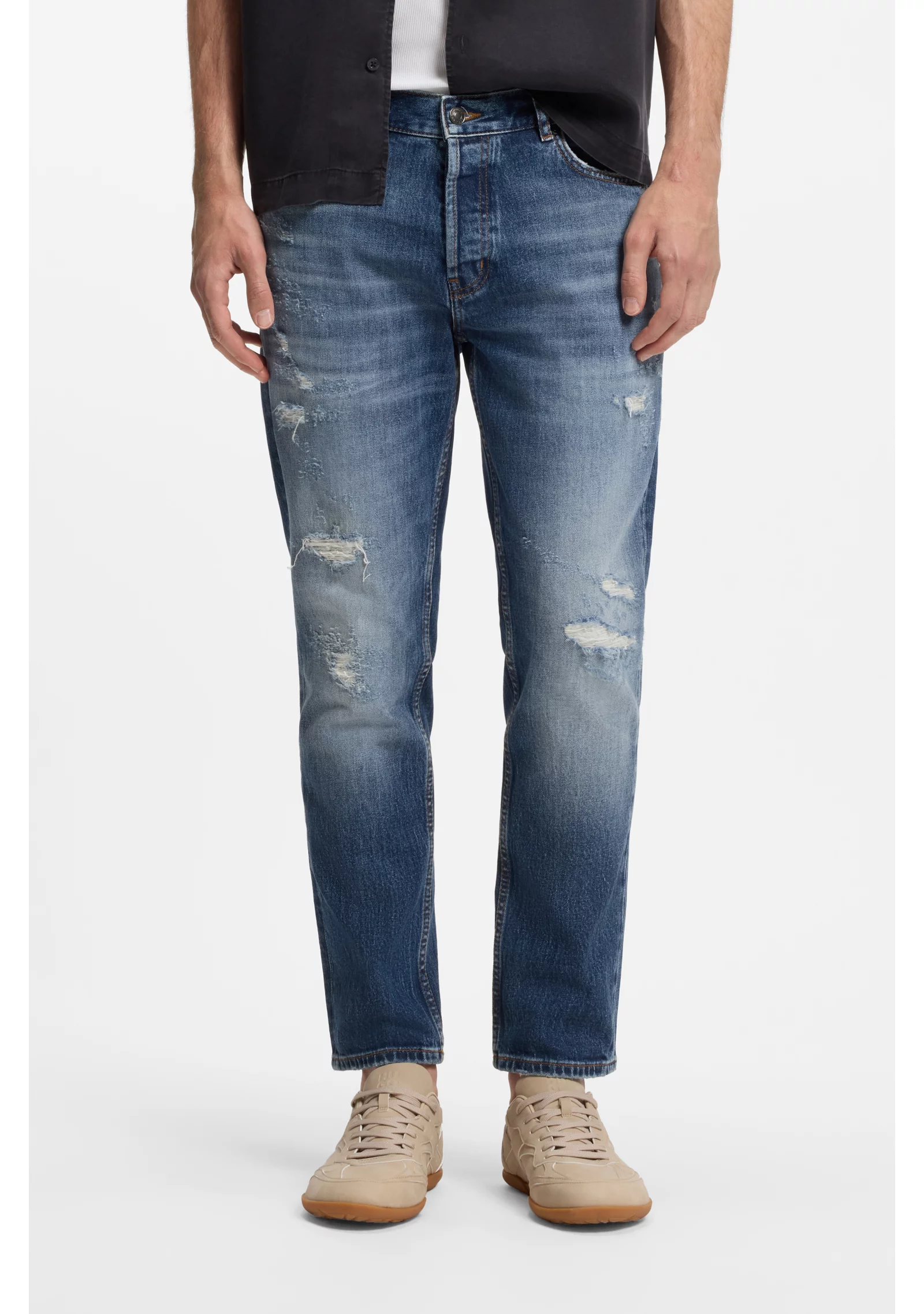 hbeu50561463_410_350 Tapered-fit jeans in dark-blue stretch cotton - Image 1