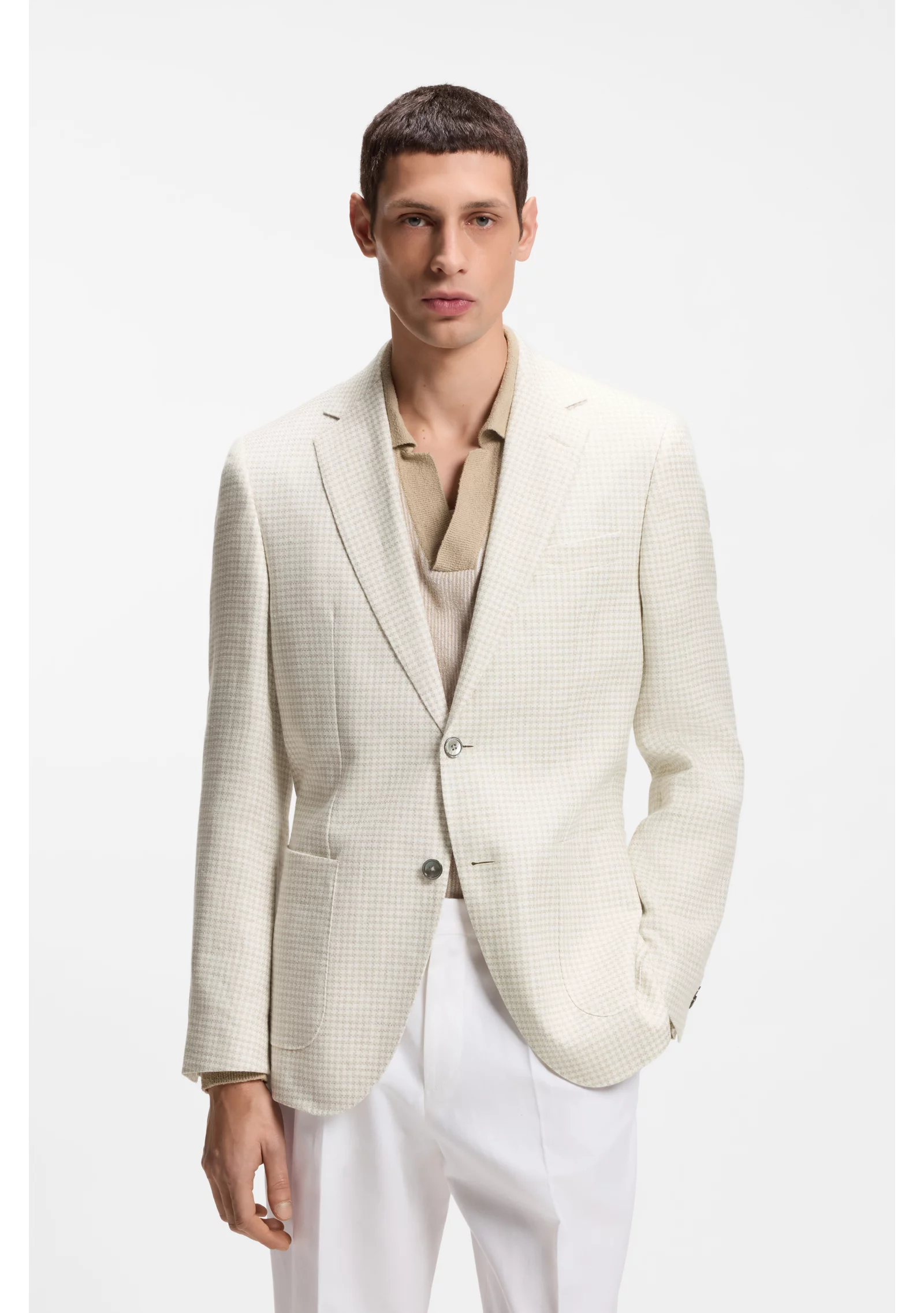 hbeu50561891_286_350 Slim-fit blazer in checked linen, cotton and silk - Image 1
