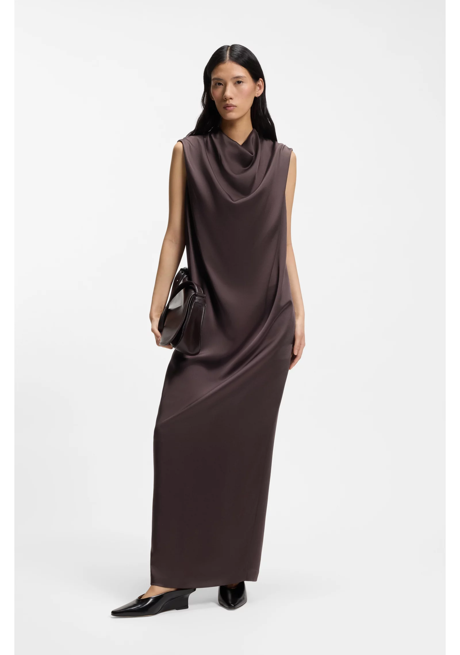 hbeu50562632_207_300 Sleeveless maxi dress in sable satin - Image 1