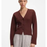 Wool-blend cardigan with logo rivet
