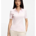 Rib-knit polo in breathable fabric