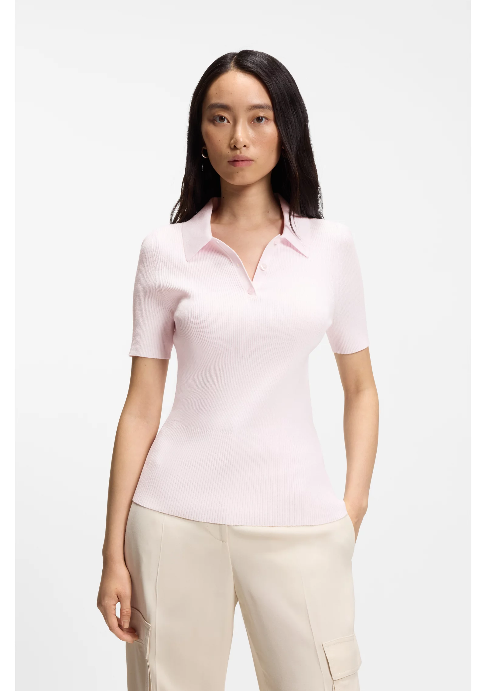 hbeu50563150_680_350 Rib-knit polo in breathable fabric - Image 1