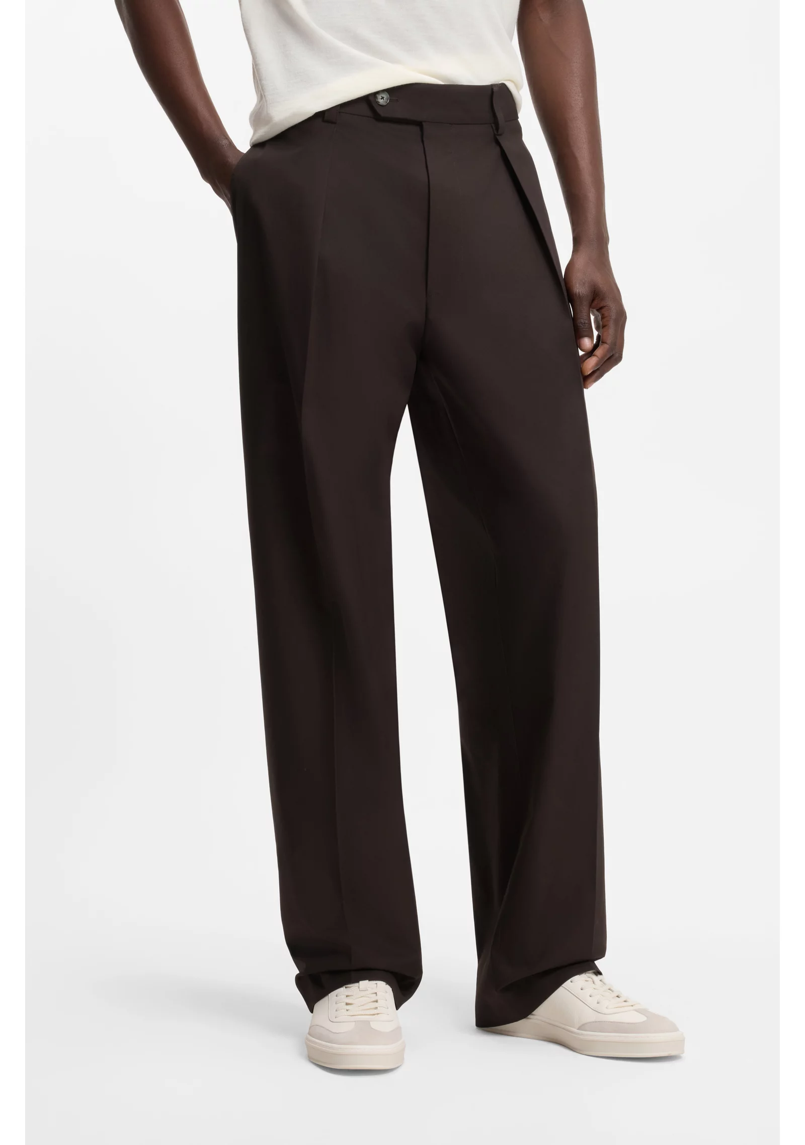 hbeu50563825_210_350 BOSS BY BECKHAM pleat-front trousers in cotton - Image 1