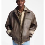 Faux-leather jacket with cross-shaped zip-puller