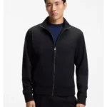 Stand-collar wool-blend sweatshirt with full zip