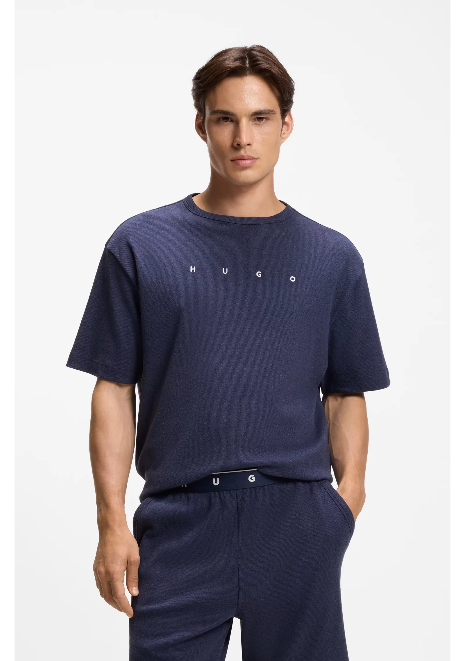 hbeu50566148_411_350 Cotton-blend pyjama T-shirt with embroidered logo - Image 1