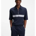 Stretch-cotton polo shirt with logo tape