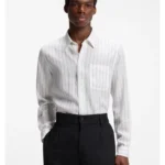Oversized-fit shirt in striped canvas