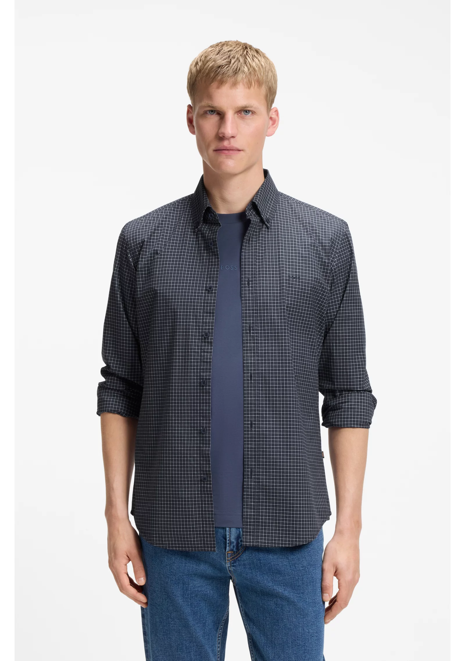 hbeu50567711_404_350 Regular-fit shirt in stretch-cotton with Vichy check - Image 1