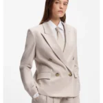 Double-breasted regular-fit blazer in melange flannel