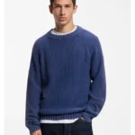 Cotton sweater with ribbed structure