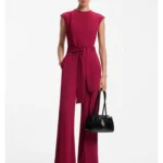 Crepe jumpsuit with belt