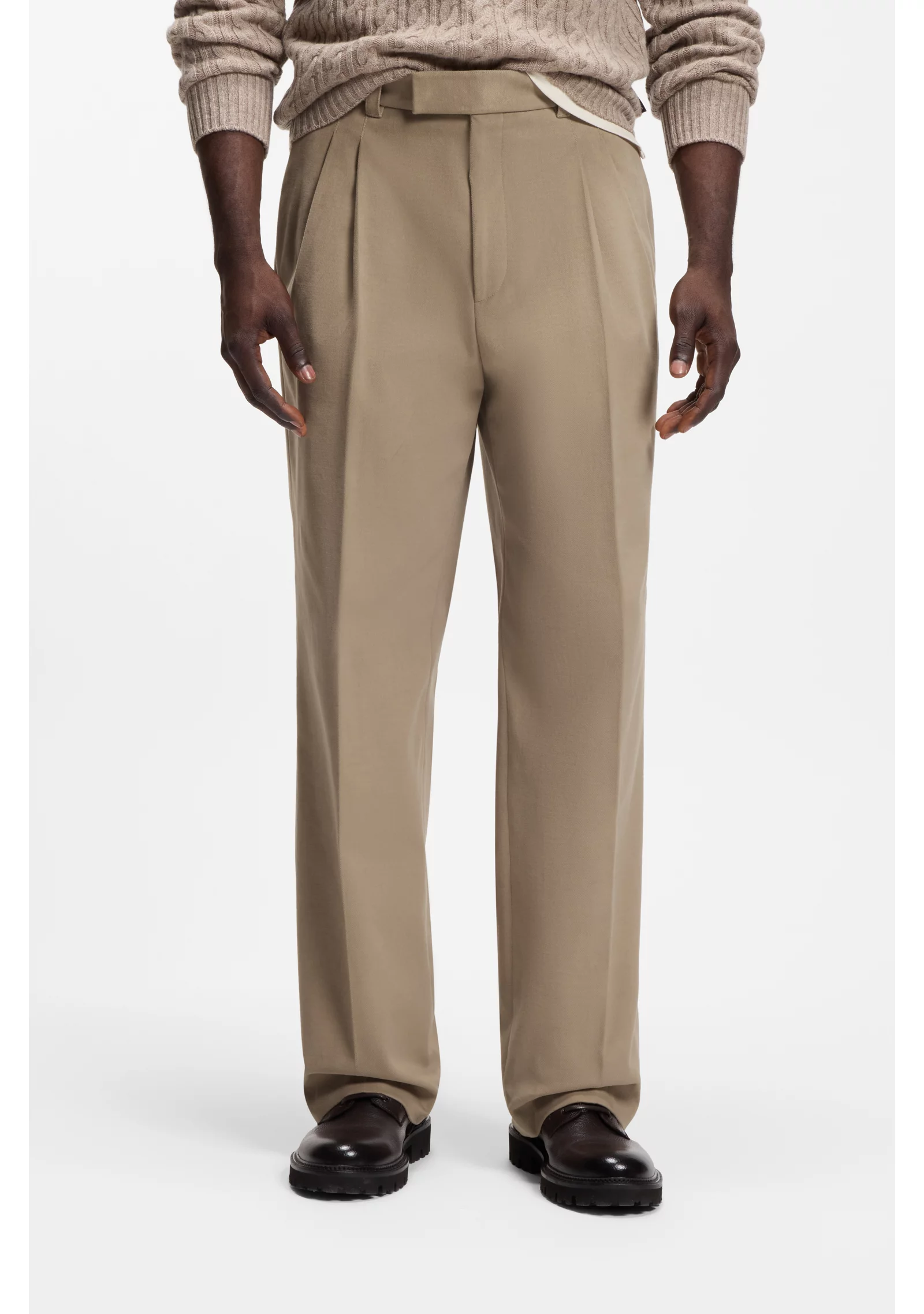 hbeu50572252_248_350 Relaxed-fit formal trousers in Italian stretch cotton - Image 1