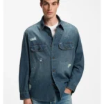 Oversize-fit denim overshirt with paint splashes