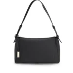Shoulder bag in grained leather with logo plate
