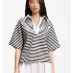 Striped cotton-blend sweatshirt with Johnny collar