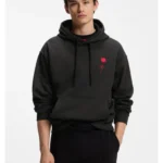 Relaxed-fit hoodie in cotton terry with rose logo