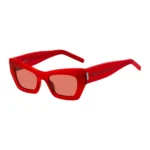 Red-acetate sunglasses with signature hardware