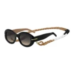 Black-acetate sunglasses with chain strap