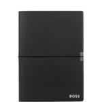 A5 notebook in black faux leather with elasticated band