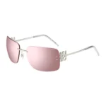 Pink-lens sunglasses with stacked-logo temples
