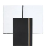 Black faux-leather A5 notebook with signature-stripe strap