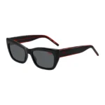 Black-acetate sunglasses with signature-red layered temples