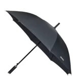 Grid-pattern umbrella with logo-embossed handle