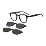 Black optical frames with clip-on shaded lenses