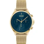 Gold-tone watch with blue dial