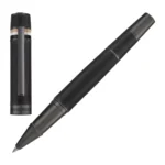 Textured-barrel ballpoint pen with signature-stripe ring