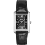 PRINCIPLE DRESS Black-dial watch with alligator-embossed leather strap