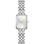 Rectangular stainless-steel watch with silver-white dial