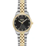 Black-dial watch with two-tone bracelet