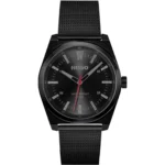 Black-plated watch with tonal mesh bracelet