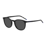 Black-acetate sunglasses with blue logo