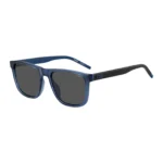 Transparent-blue sunglasses with patterned temples