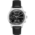 Stratus chronograph watch with black leather strap