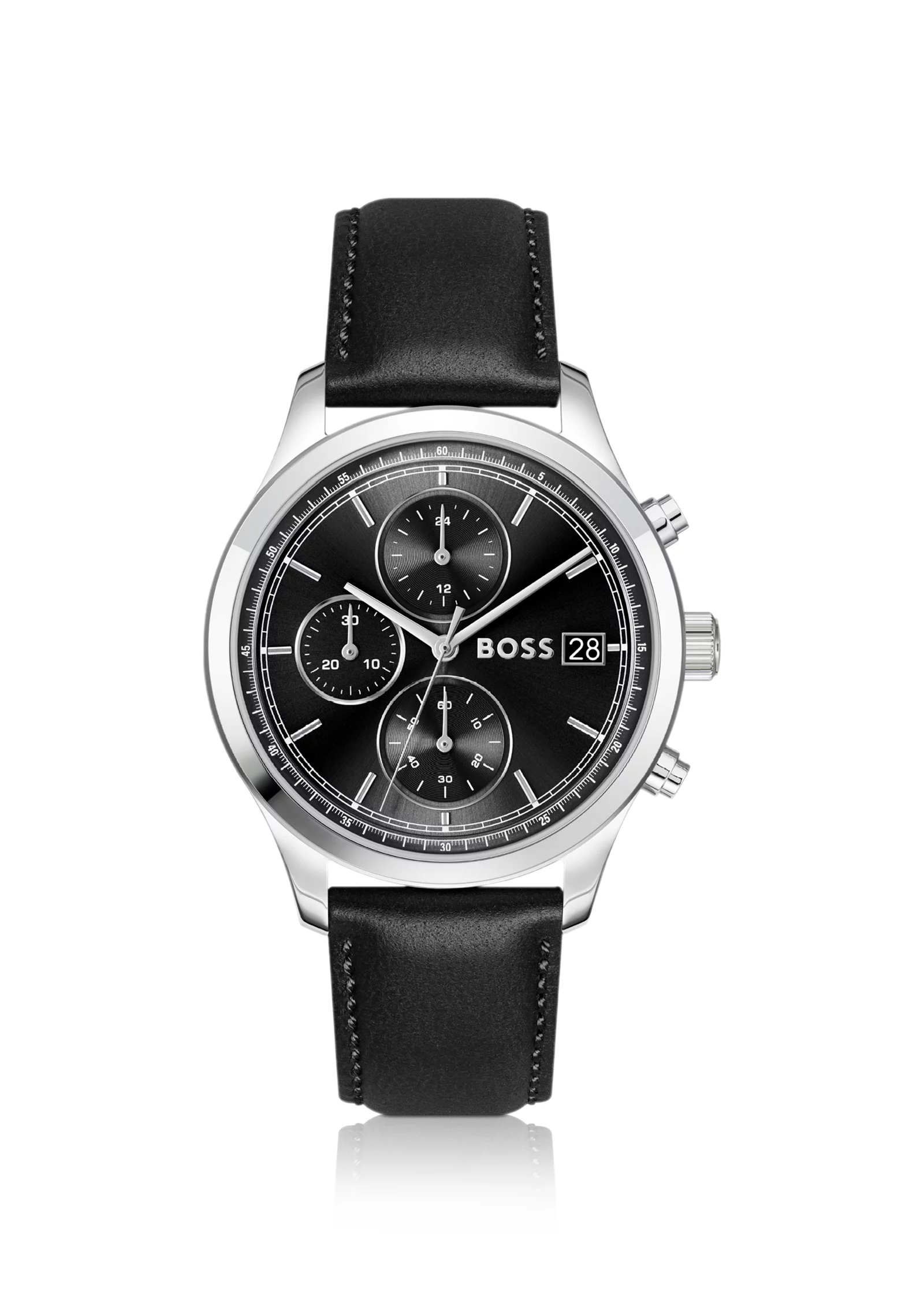hbeu58733291_999_200 Stratus chronograph watch with black leather strap - Image 1