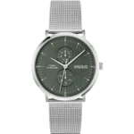 Style silver-tone watch with green dial