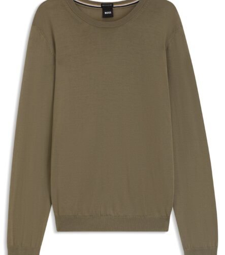 Slim-fit sweater in merino wool, Khaki