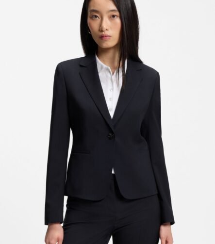 Regular-fit blazer in Italian-made virgin wool, Dark Blue