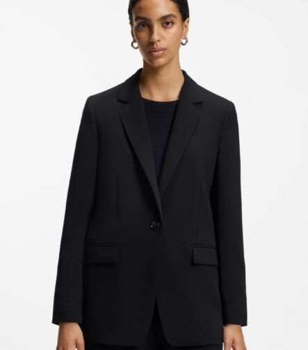 Regular-fit jacket in crease-resistant crepe, Black