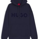 Oversized-fit hoodie in cotton terry with reflective logo, Dark Blue