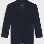 Slim-fit blazer with press-stud closure, Dark Blue