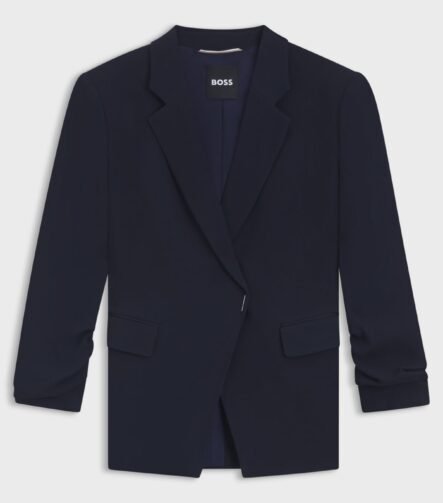Slim-fit blazer with press-stud closure, Dark Blue