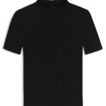 Irregular-rib sweater with mock neck, Black