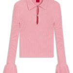 Knit polo with stacked-logo placket closures, Light Pink